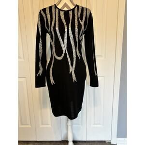 Vtg Adrienne Vittadini Sweater Dress Sm Wool Black Sequins Special Holiday Fancy